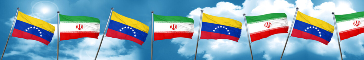 Obraz premium Venezuela flag with Iran flag, 3D rendering