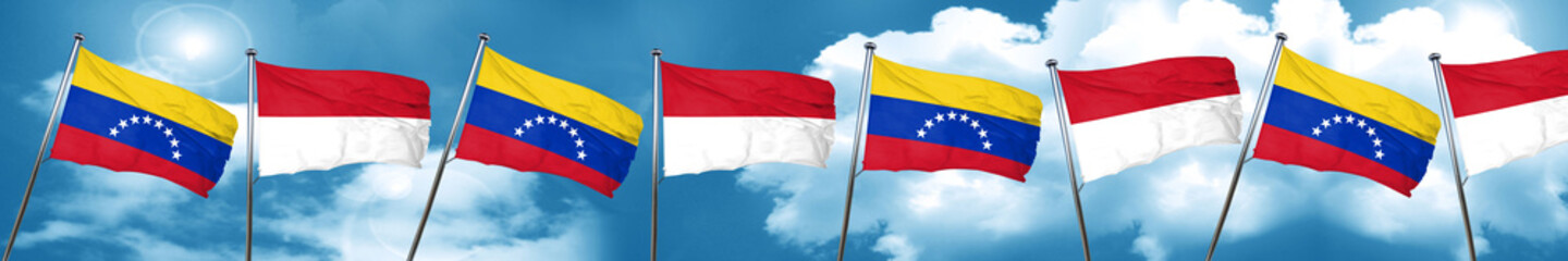 Fototapeta na wymiar Venezuela flag with Indonesia flag, 3D rendering