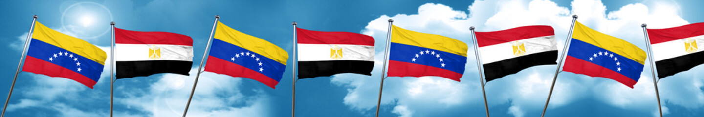 Venezuela flag with egypt flag, 3D rendering
