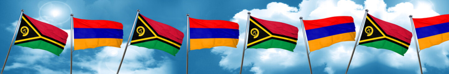 Vanatu flag with Armenia flag, 3D rendering
