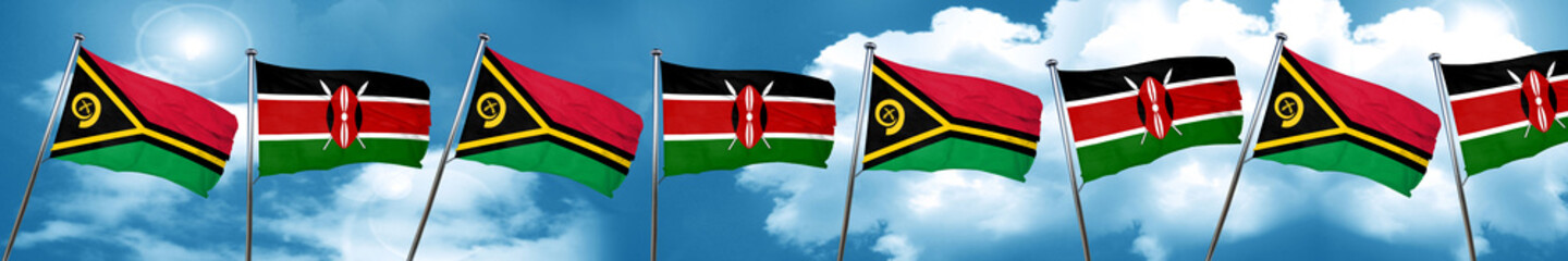 Vanatu flag with Kenya flag, 3D rendering