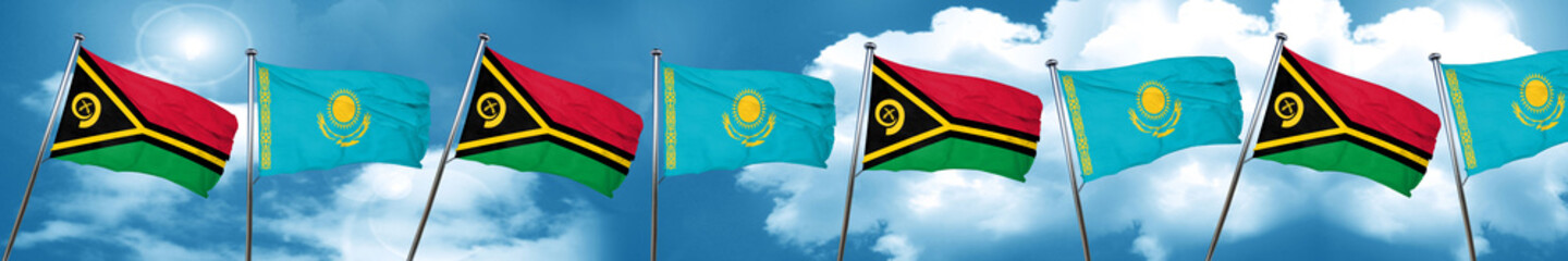 Vanatu flag with Kazakhstan flag, 3D rendering