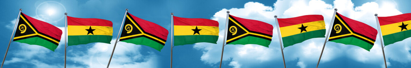Vanatu flag with Ghana flag, 3D rendering