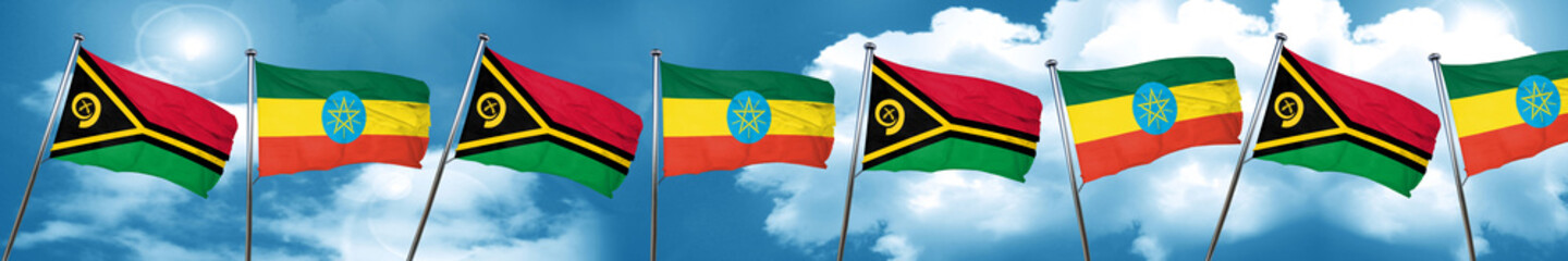 Vanatu flag with Ethiopia flag, 3D rendering