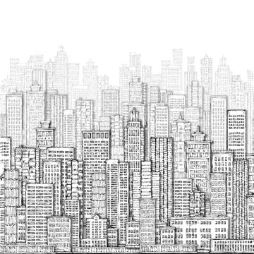 City landmark background. Hand drawn illustration