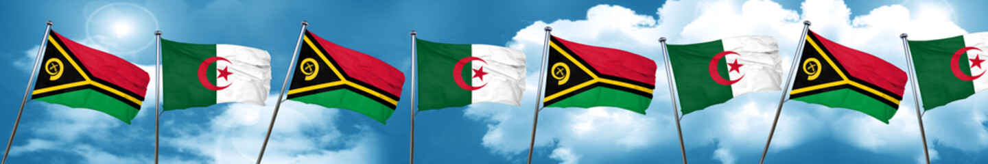 Vanatu flag with Algeria flag, 3D rendering