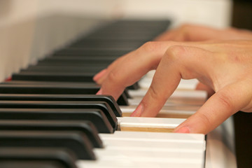 Close-up piano, white and black keyboard