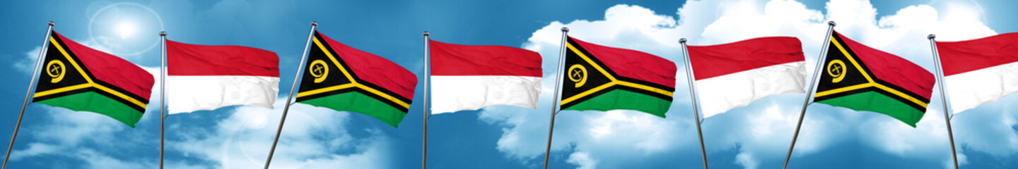 Vanatu flag with Indonesia flag, 3D rendering