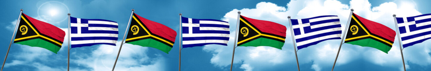 Vanatu flag with Greece flag, 3D rendering