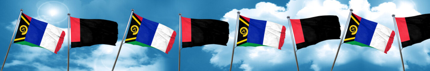 Vanatu flag with France flag, 3D rendering