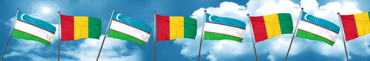 Uzbekistan flag with Guinea flag, 3D rendering