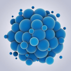 Abstract cluster of colorful spheres. 3D rendering