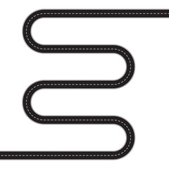 Obraz premium Asphalt road isolated on white background. Vector illustration of winding road. Car traffic design template.