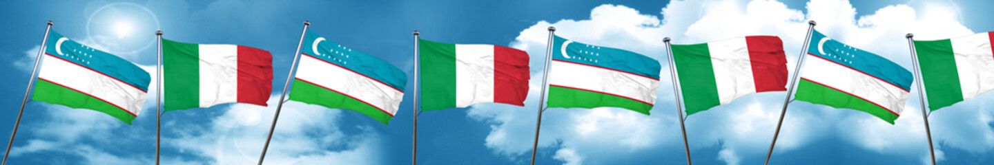 Uzbekistan flag with Italy flag, 3D rendering