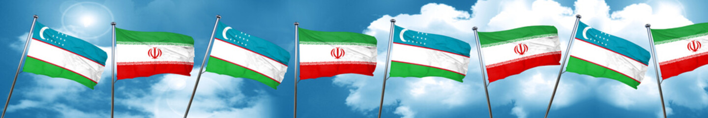 Fototapeta na wymiar Uzbekistan flag with Iran flag, 3D rendering