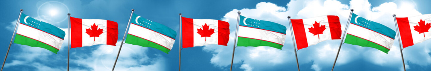 Uzbekistan flag with Canada flag, 3D rendering