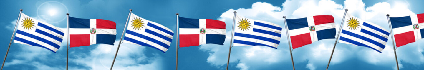 Uruguay flag with Dominican Republic flag, 3D rendering