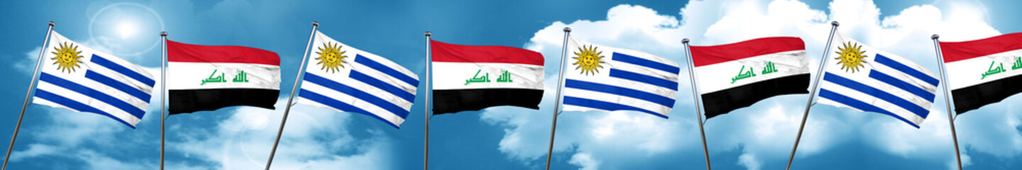 Uruguay flag with Iraq flag, 3D rendering