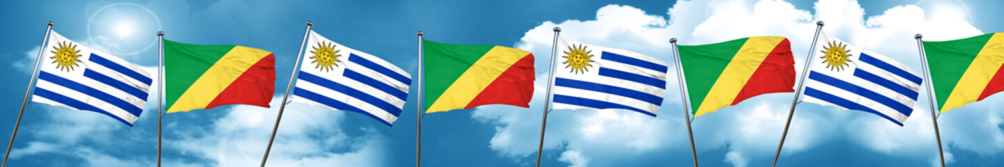 Uruguay flag with congo flag, 3D rendering