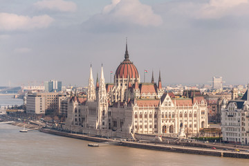 Fototapeta na wymiar Hungarian Parliament Building on the bank of the Danube in Budapest