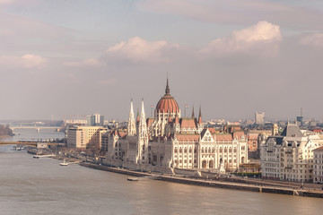 Fototapeta na wymiar Hungarian Parliament Building on the bank of the Danube in Budapest