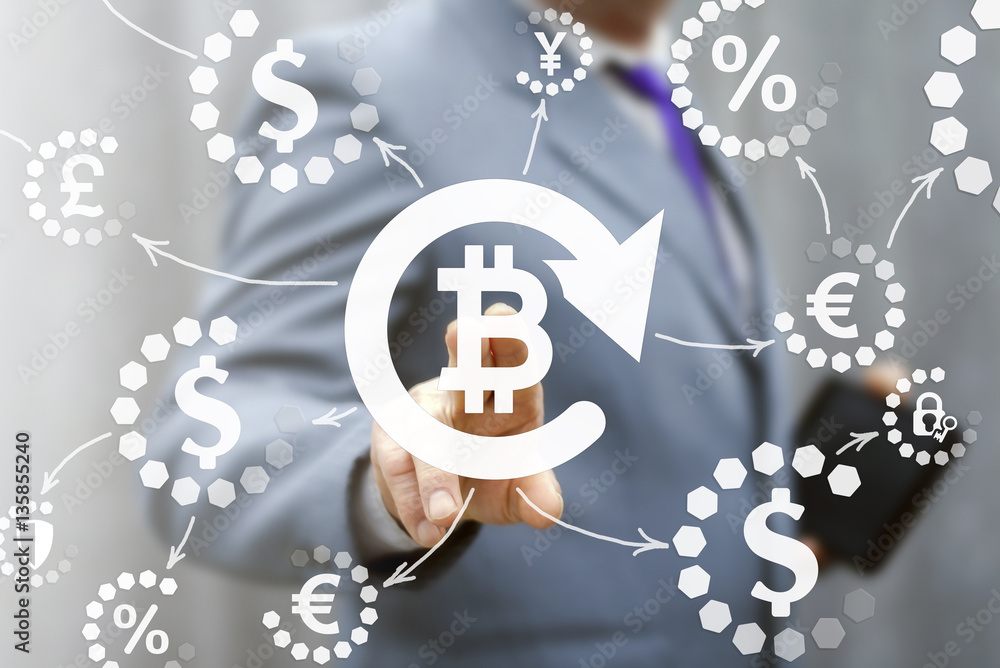 Poster blockchain reload finance web money banking business concept. bitcoin circular arrow icon. cryptocur