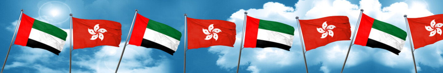 uae flag with Hong Kong flag, 3D rendering