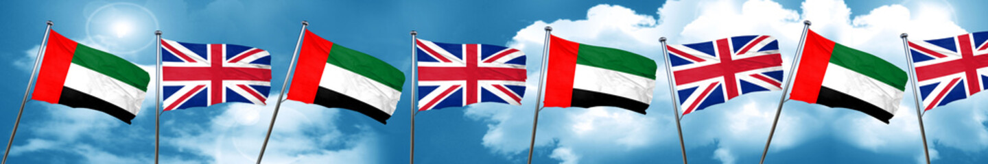 uae flag with Great Britain flag, 3D rendering