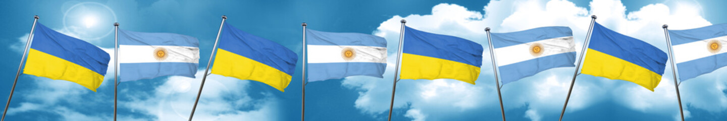 Ukraine flag with Argentine flag, 3D rendering