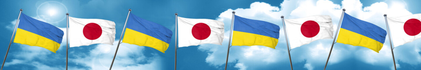 Ukraine flag with Japan flag, 3D rendering