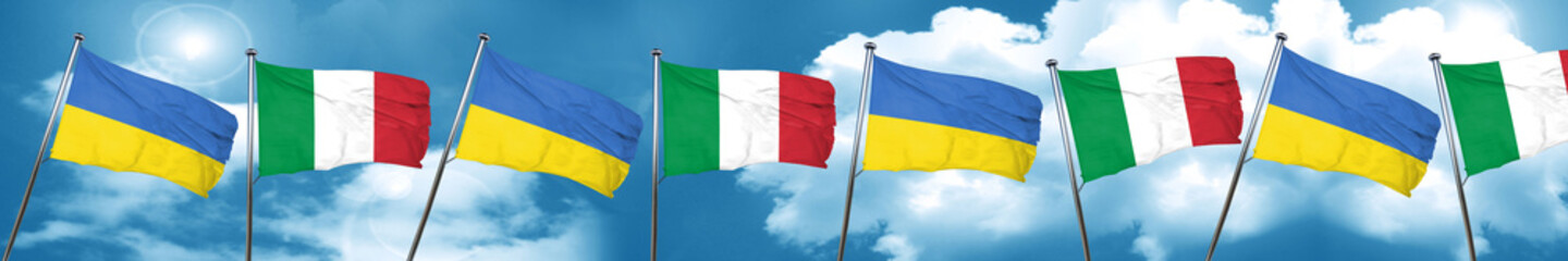 Ukraine flag with Italy flag, 3D rendering