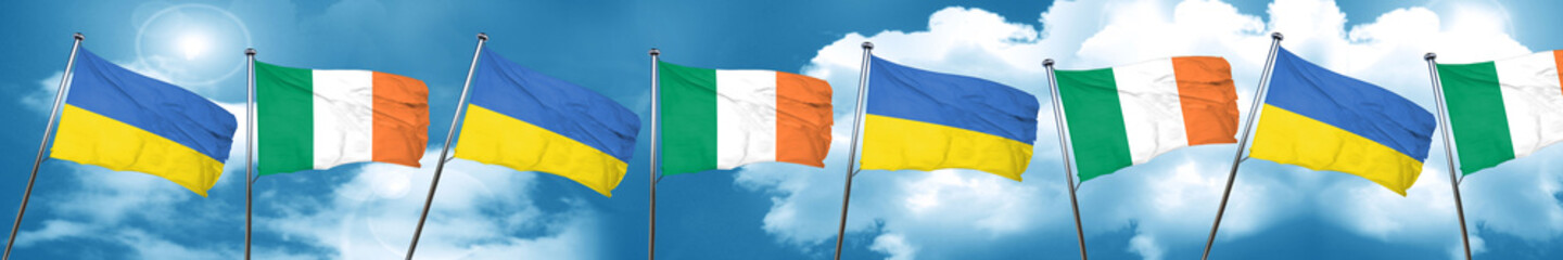 Ukraine flag with Ireland flag, 3D rendering