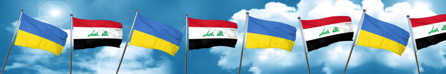 Ukraine flag with Iraq flag, 3D rendering