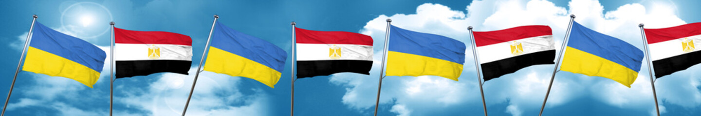Ukraine flag with egypt flag, 3D rendering
