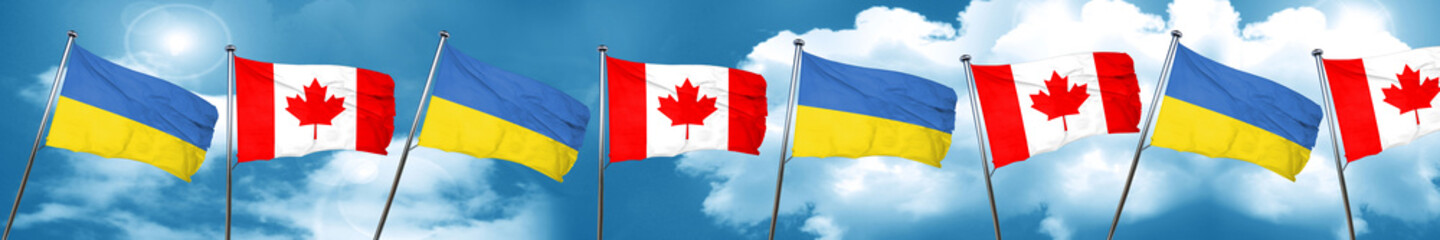 Ukraine flag with Canada flag, 3D rendering