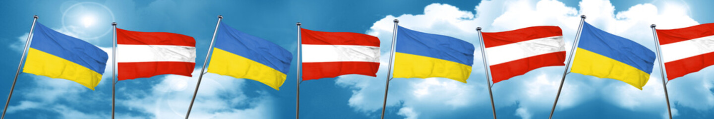 Ukraine flag with Austria flag, 3D rendering