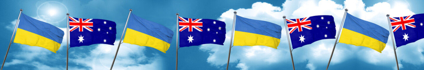 Ukraine flag with Australia flag, 3D rendering