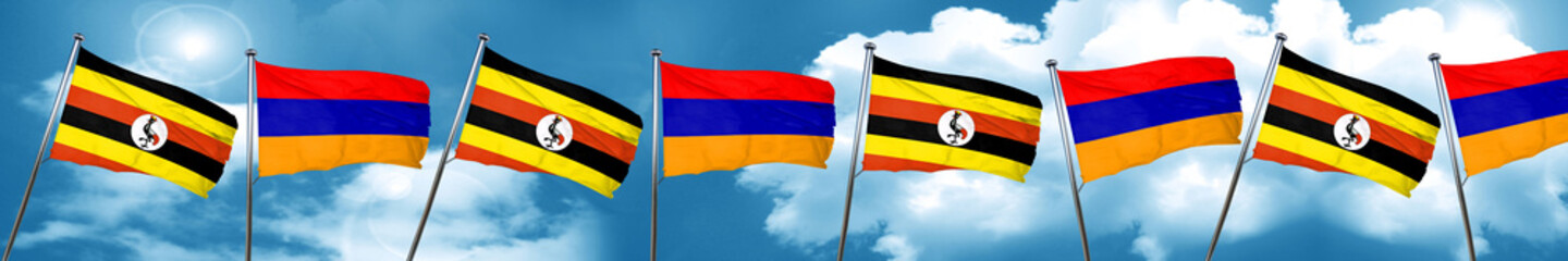 Uganda flag with Armenia flag, 3D rendering