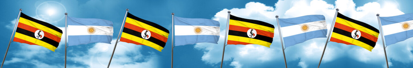 Uganda flag with Argentine flag, 3D rendering