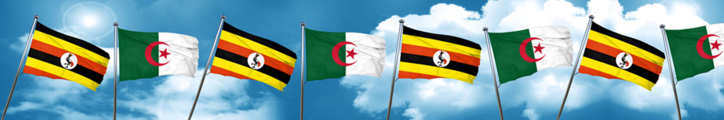 Uganda flag with Algeria flag, 3D rendering