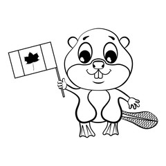 Beaver with canadian flag. Coloring