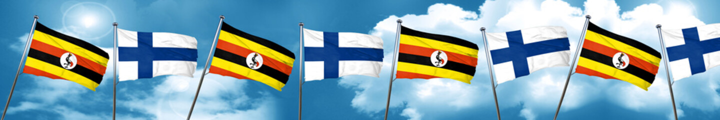 Uganda flag with Finland flag, 3D rendering