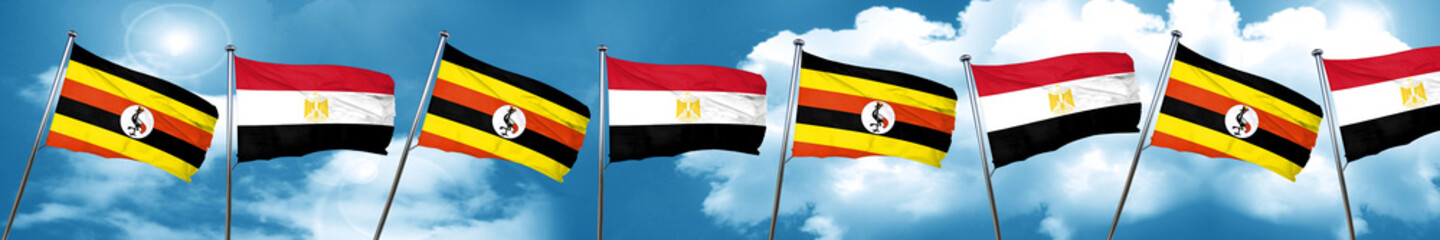 Uganda flag with egypt flag, 3D rendering