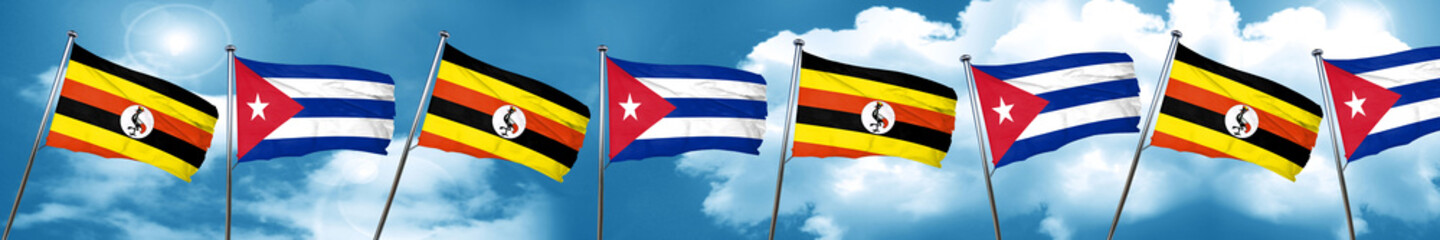 Uganda flag with cuba flag, 3D rendering