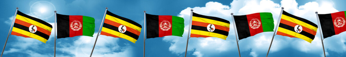Uganda flag with afghanistan flag, 3D rendering