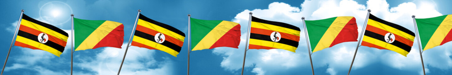 Uganda flag with congo flag, 3D rendering