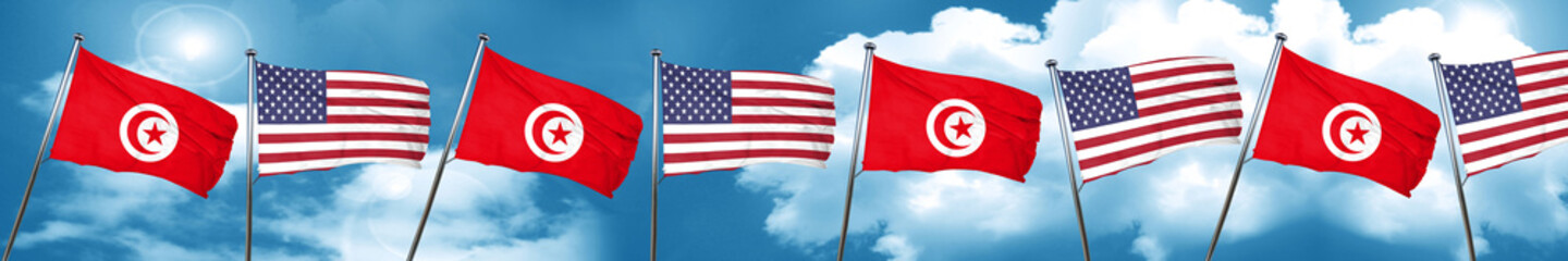 Tunesia flag with American flag, 3D rendering