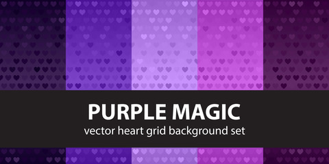 Heart pattern set "Purple Magic". Vector seamless backgrounds