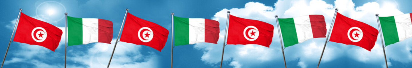 Tunesia flag with Italy flag, 3D rendering