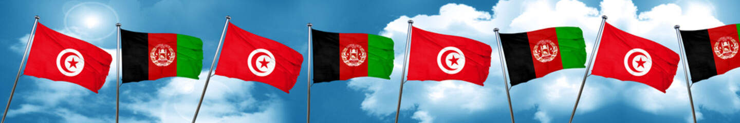 Tunesia flag with afghanistan flag, 3D rendering